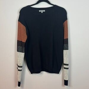 Cable Stitch Mens 100%‎ Cotton Black Brown Color Block Pullover Sweater SZ Large